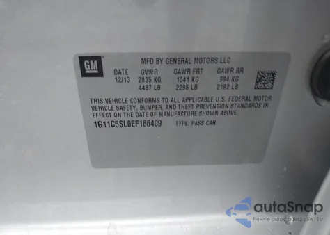 2014 Chevrolet Malibu 1Lt z USA, uszkodzony, nr VIN 1G11C5SL0EF186409